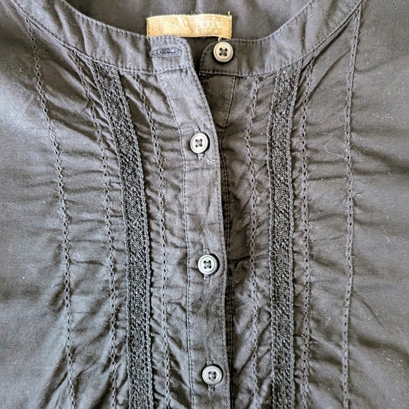 J.Crew Lace-Trim Cotton Voile Long Sleeve Blouse – Black, Size M #65 - Picture 3 of 4